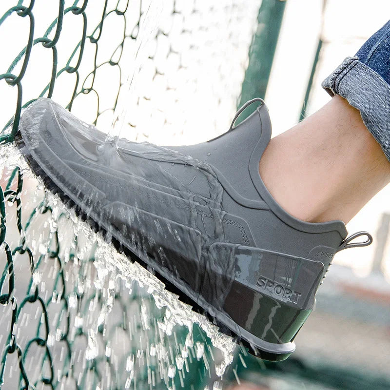 Men's Rain Boots Ankle Waterproof Shoes Men Casual Fishing Work Shoes Slip on Non-slip Rain Shoes Womens Kitchen Rubber Shoes