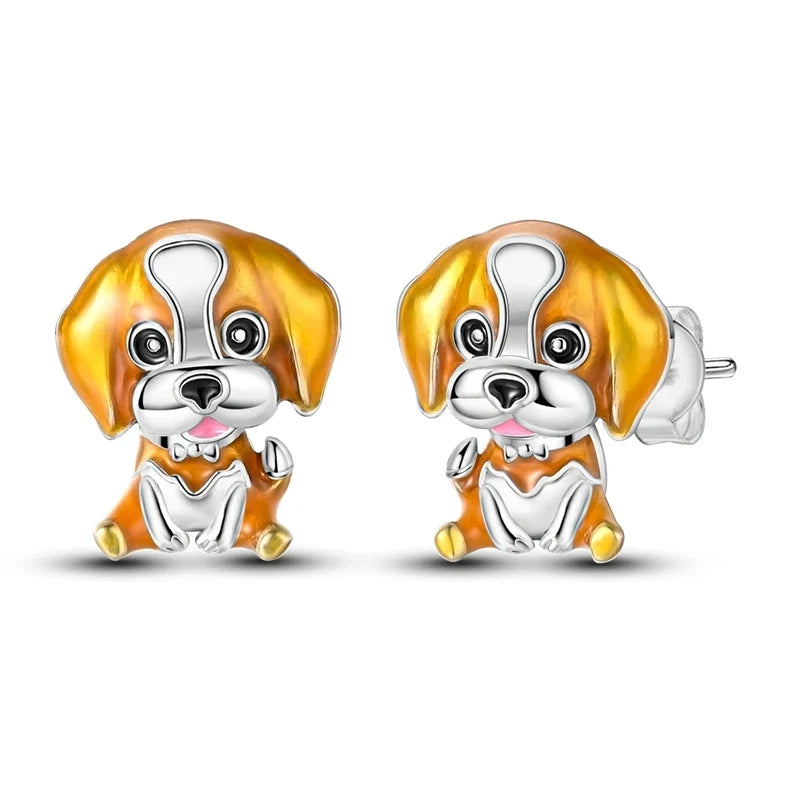 Original 925 Sterling Silver Colorful Cute Animal Pet Stud Earrings For Women Collocation For Girlfriend Birthday Gift