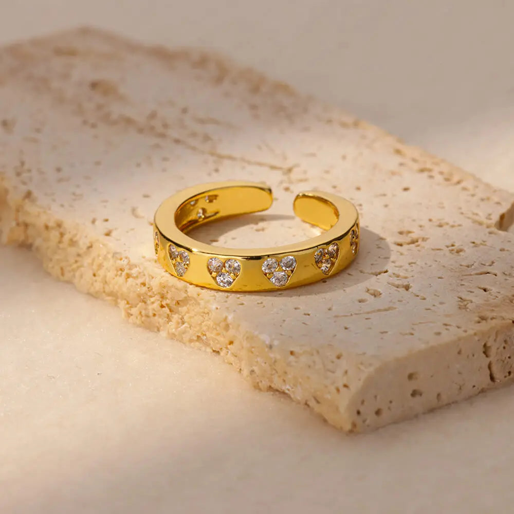 Zircon Geometric Heart Rings For Women Stainless Steel Gold Color Wedding Ring Luxury Aesthetic Jewlery Couple Gift 2026