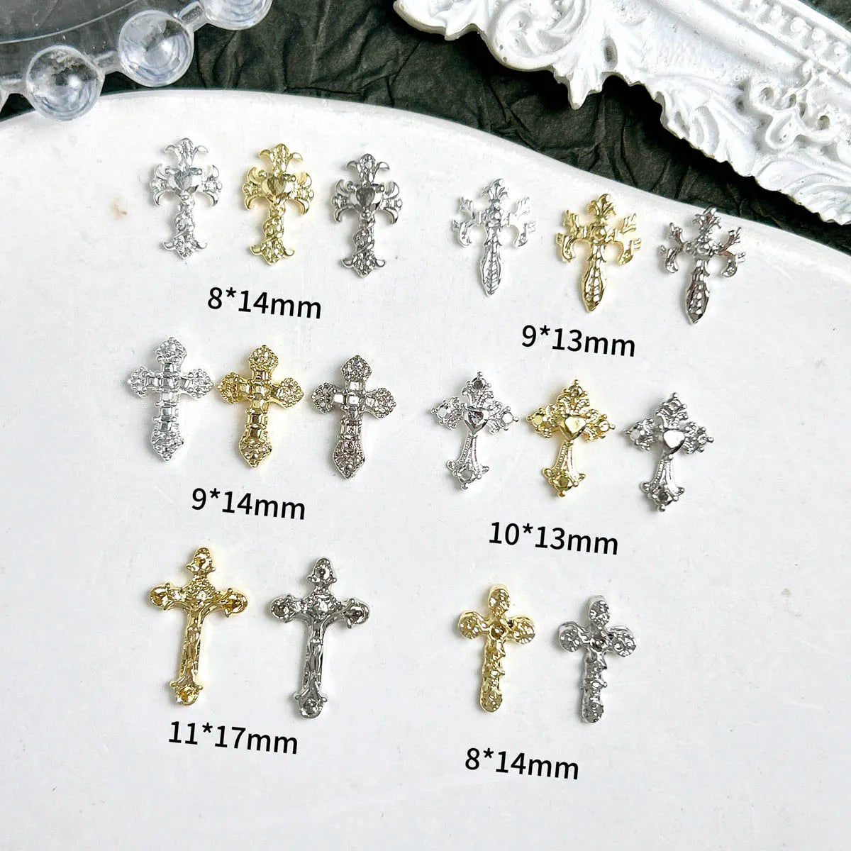 20PCS 3D Light Luxury Classic Cross Nail Charms Creative Exquisite Retro Alloy Cross Nail Art Decorations for DIY Cool Manicure