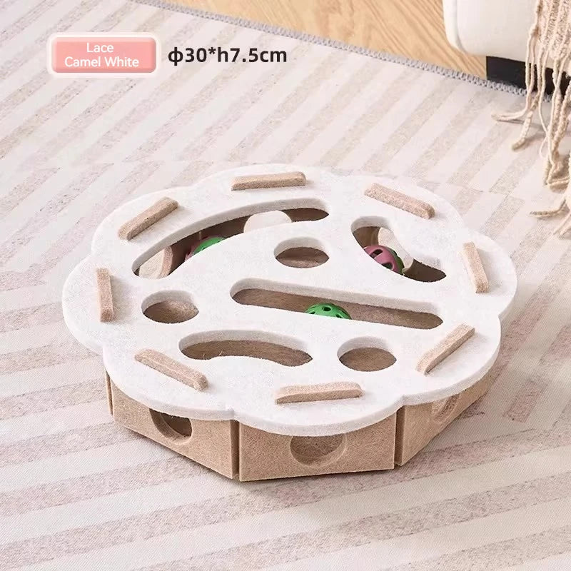 Interactive Cat Toy Felt Maze Box with Bell Ball Self Play Cat Teaser Box Stimulate Hunting Instinct Relieve Boredom Stress