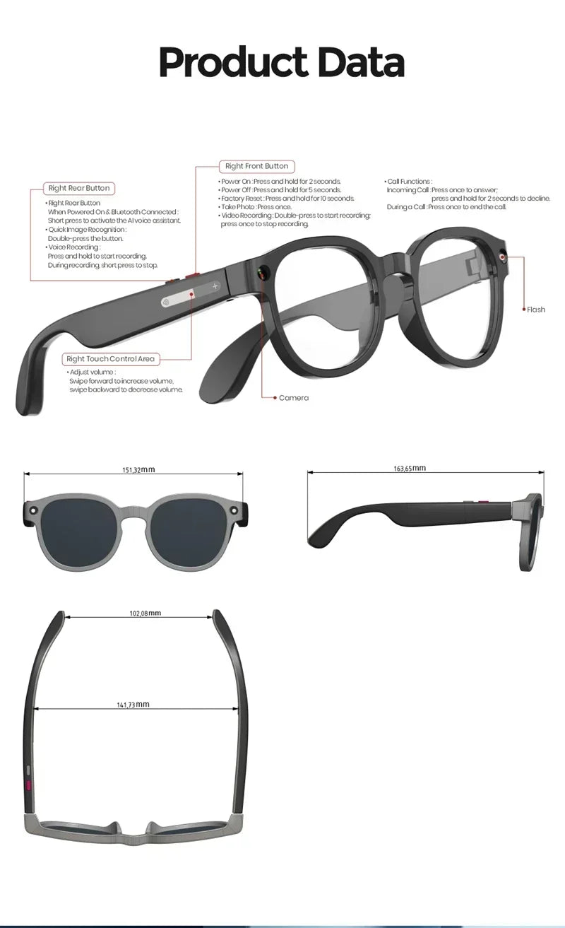 Lenovo AI Smart Glasses 8MP HD Camera 4K Shooting Image Conversation Translation Listening To Music Smart Glasses 2026 New