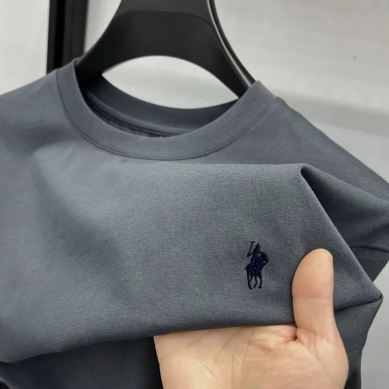 2026 Summer Men's Knitted Cotton Short sleeved T-shirt Fashionable and Comfortable Printed Breathable Top