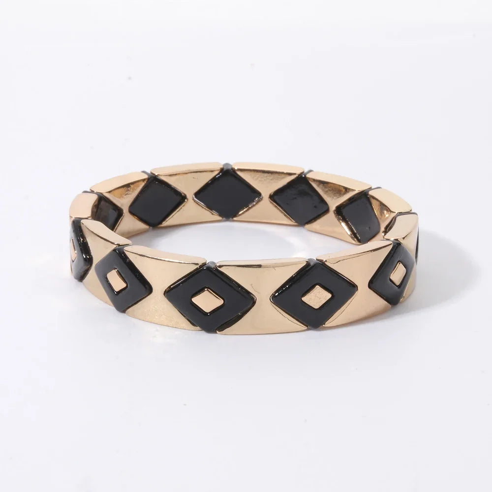2026 New Black Gold Color Beaded Bangle for Women and Men Handmade Elastic hand Wrist Bracelets