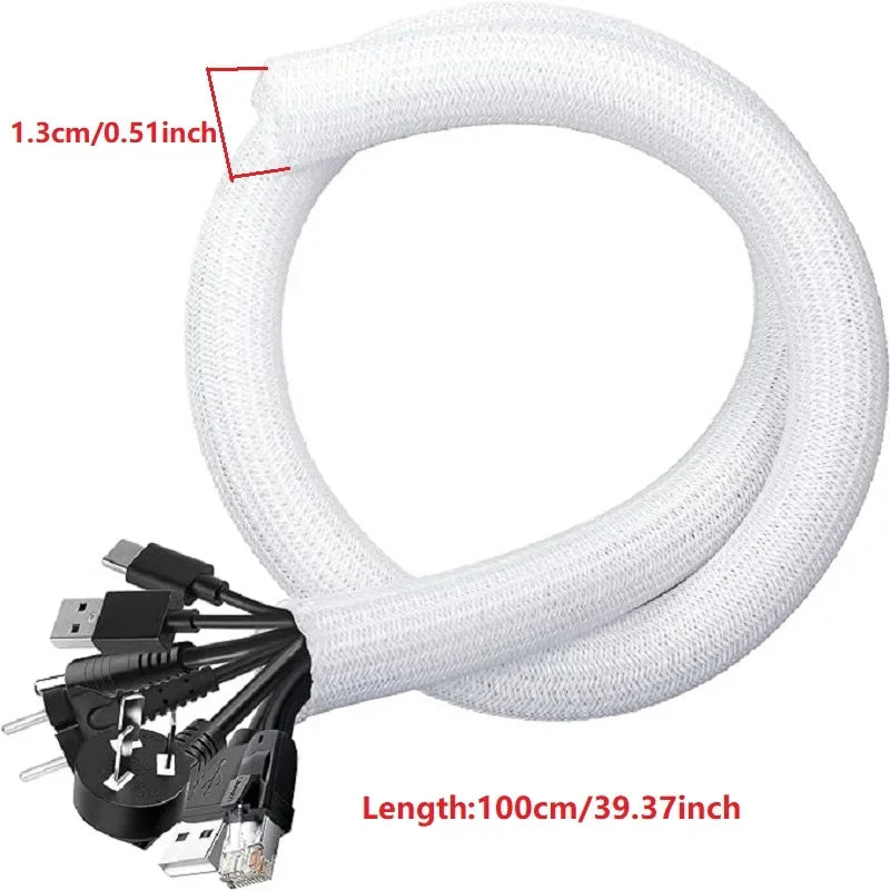 1M 3M 5M Braided Cable Sleeve PET Nylon Wrapping Cable Casing Cable Sleeves Wire for Desk PC TV Wire Protector Cable Wrap Cover