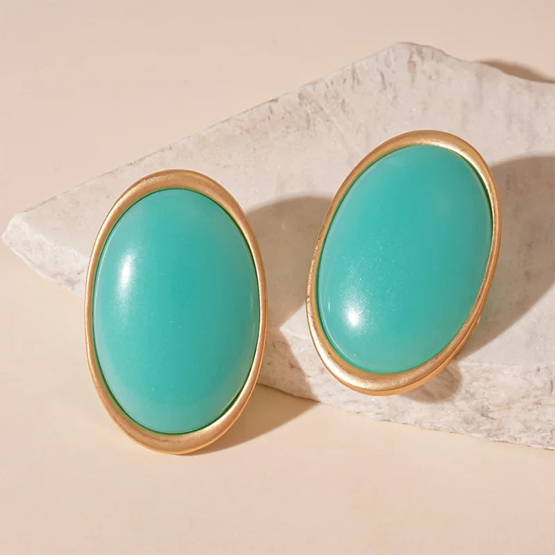 Anchor Red Geometric Oval Stud Earrings for Women Personality Versatile Resin Earrings Simple Fashion Jewelry Wholesale Gifts N1