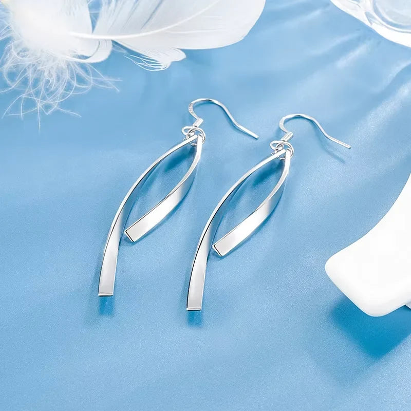 925 Sterling Silver Earrings New Women Elegant Temperament Sterling Anniversary Gift Fashion Jewelry Accessories Geometric Ears