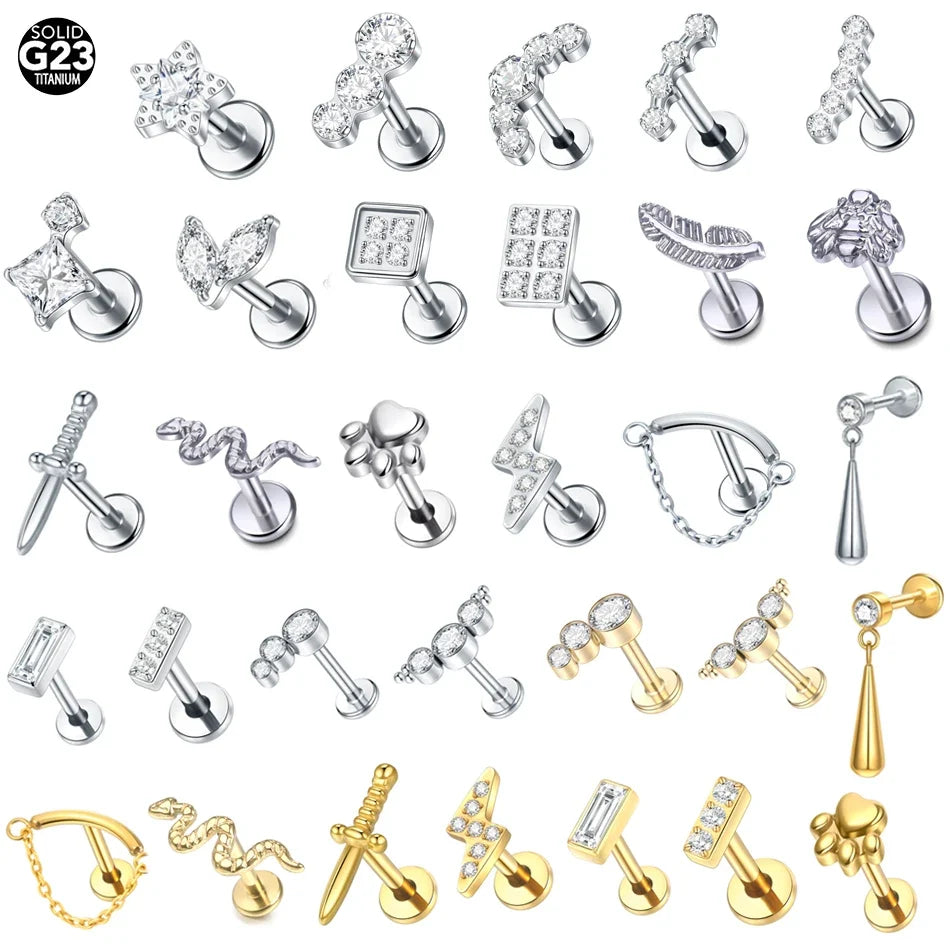 1Pc G23 Titanium Cartilage Stud Earrings for Women Lip Stud Labret Piercing Helix Daith Piercing Body Jewelry