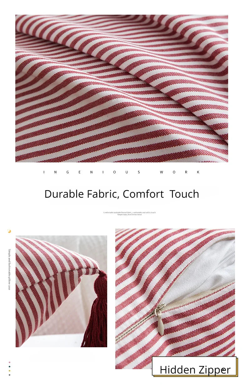 Classical Striped Cushion Cover 45x45cm Hawthorn Red Ivory Recycle Polyester Fabric Pillow Cover Indoor Outdoor Home Decoration