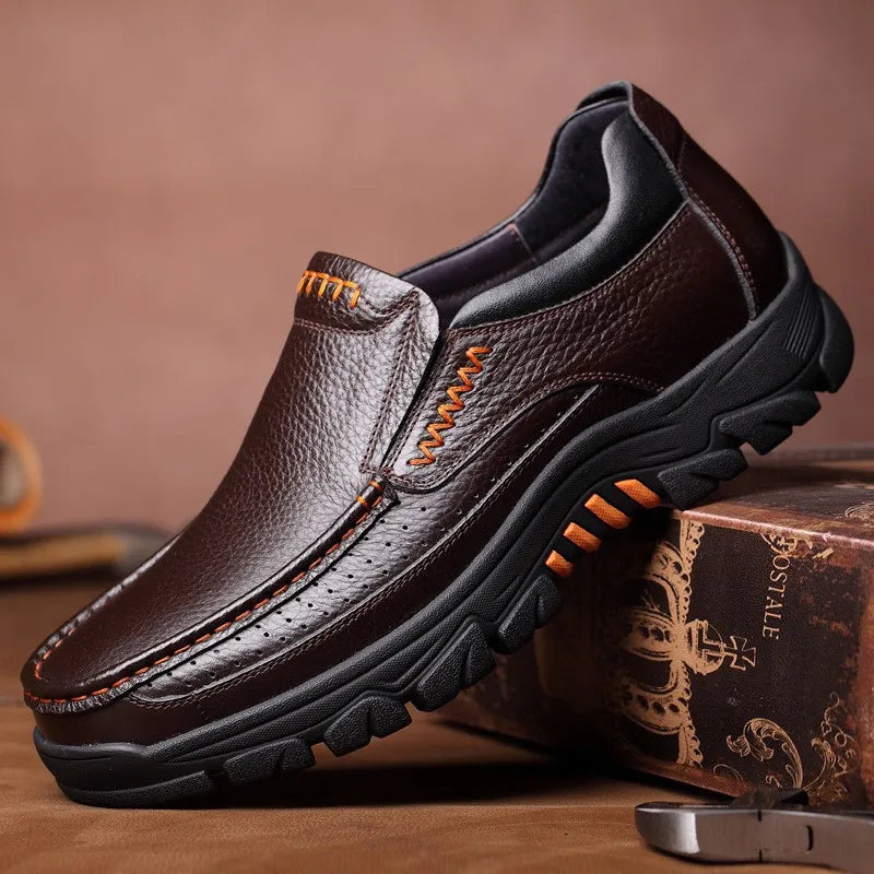 Autumn Genuine Leather Men's Casual Business Leather Shoes Lightweight Breathable Anti Slip Casual Leather Shoes Men Shoes