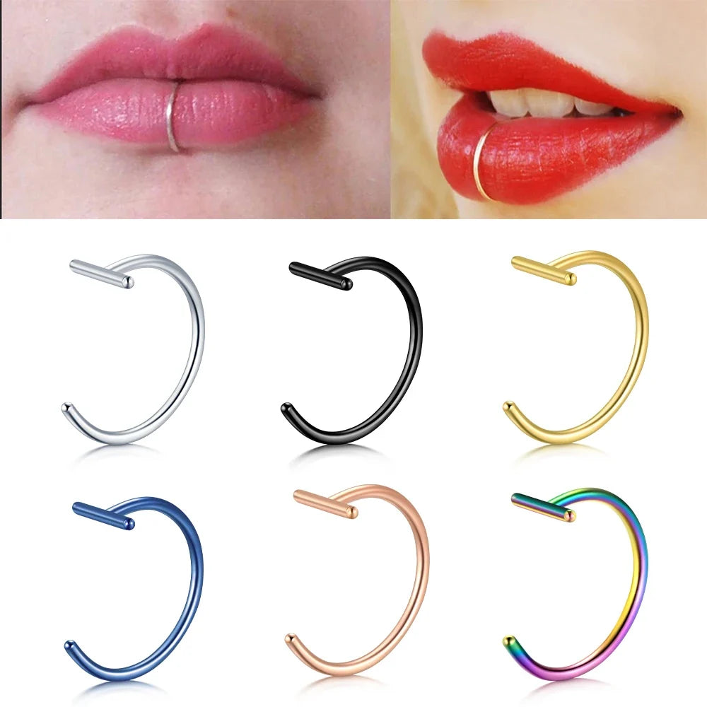 1PCS Fake Piercing Lip Rings Nose Nostril Ring Septum Clip On Mouth Ring Fake Piercing Body Clip Hoop