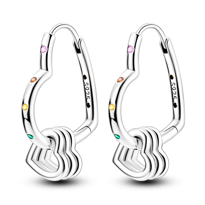 Genuine 925 Sterling Silver Love Feather Earrings Fit Original Charms Hoop For Women Girls Stud Earring Fine Jewelry Gifts