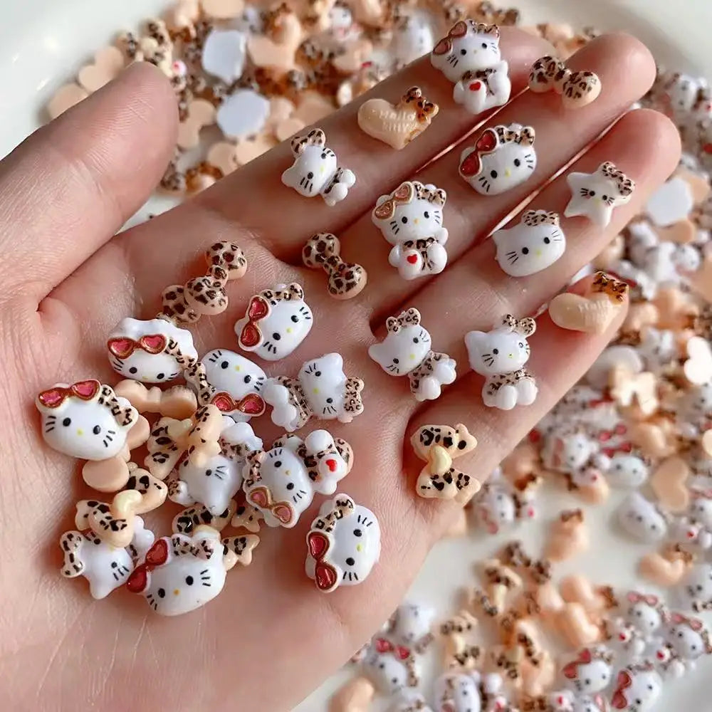 120PCS Box Mixed Hello Kitty 3D Nail Charms Cute Cartoon Resin Ornaments Kawaii DIY Nail Art Manicure Decor Accessories