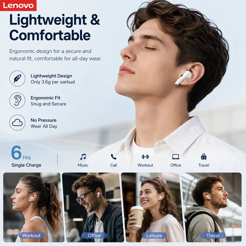 Lenovo LP40 Pro TWS Bluetooth 5.4 Wireless Headphones HiFi Stereo Earphones Gaming Sports Touch Control HD Call With Mic Earbuds