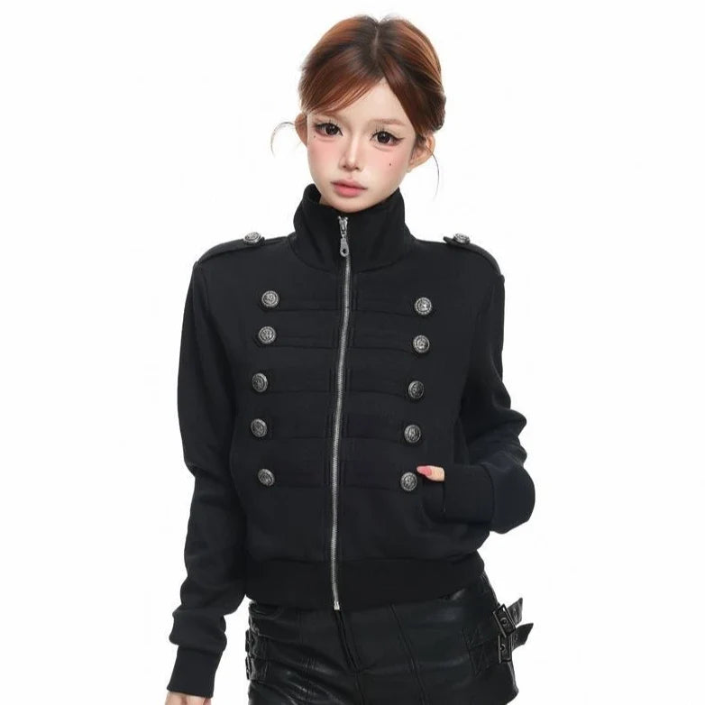Vintage Cropped Jackets Women Harajuku Casual Slim Fit Zipper Coat Y2K Streetwear Long Sleeve Outerwear Autumn New Arrival