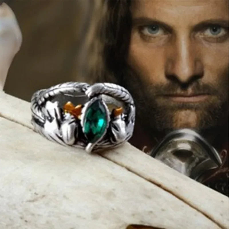New Fashion Barahir Aragorn Gondor Ring Men Women Green Crystal Ring Jewelry