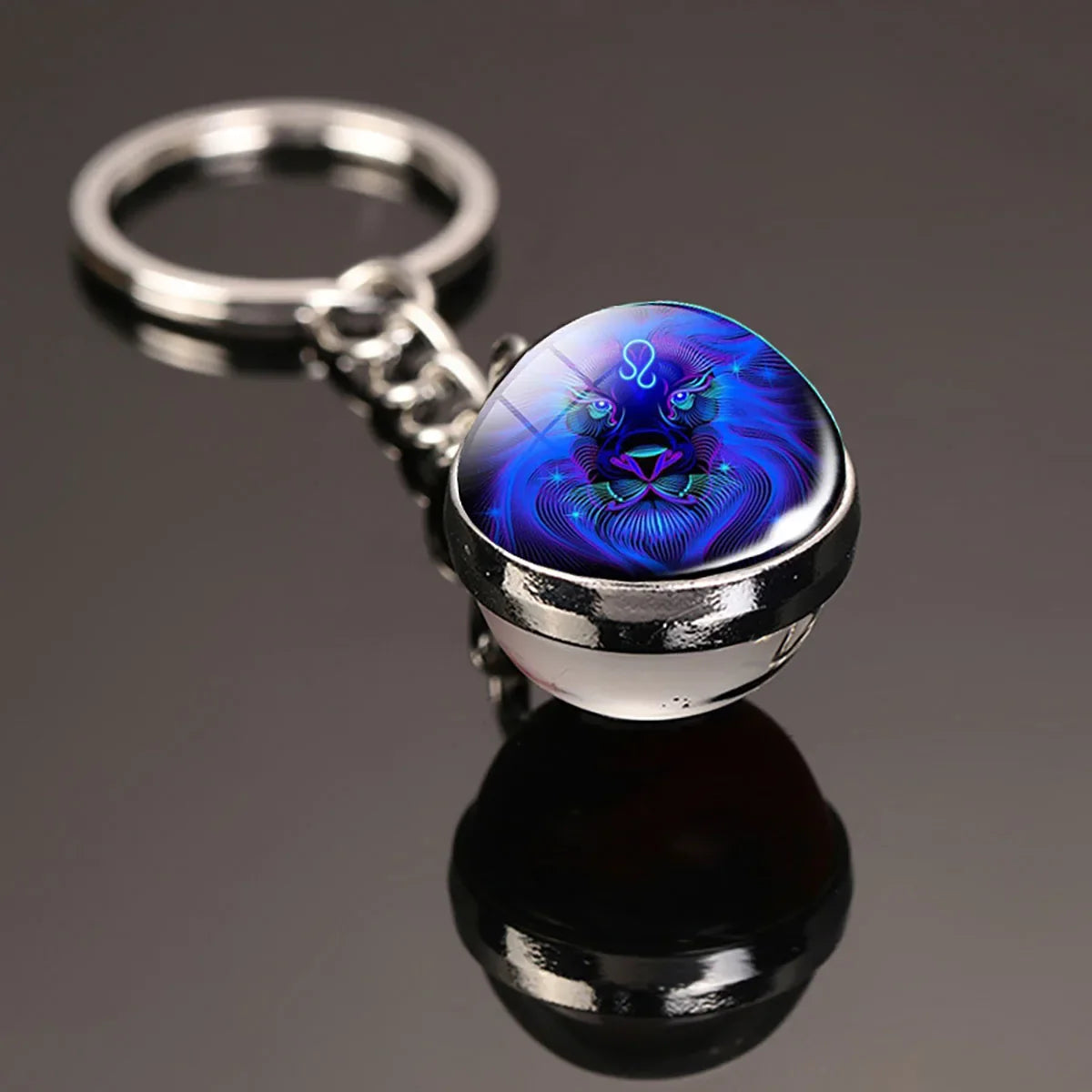 12 Constellation Key Chain Luminous Double Sided Glass Ball Pendant 12 Zodiac Key Chain Fashion Birthday Gift for Men and Women