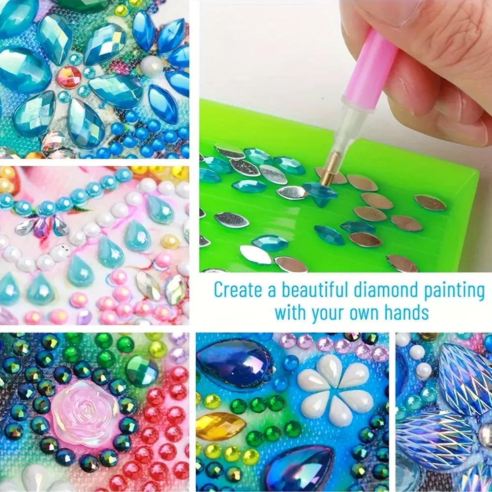 6-Piece/Set DIY Diamond Painting Kit Birthday Card Kit, Unique Flower Pattern Design, Rhinestone Diamond Painting Art Mosaic Pos