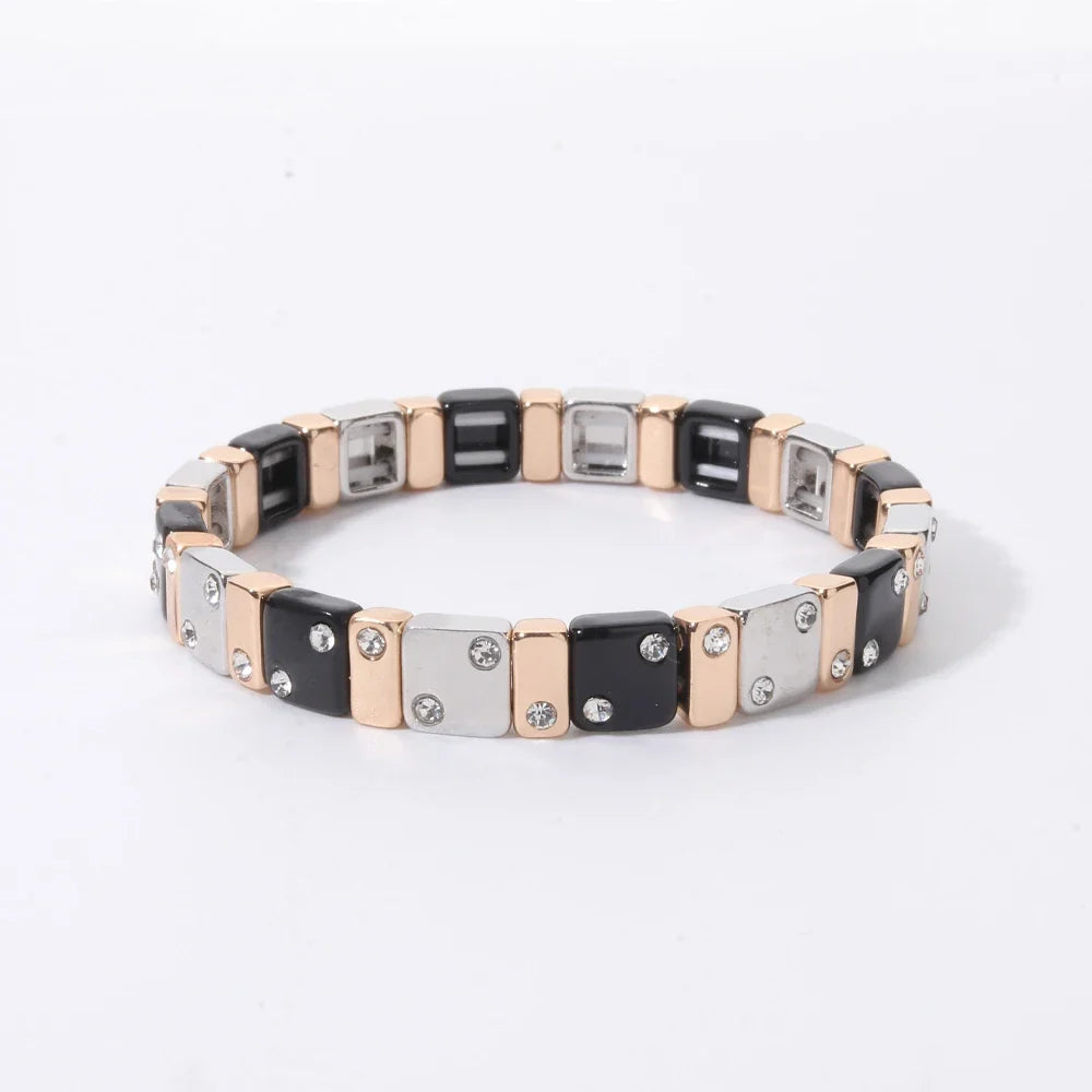2026 New Black Gold Color Beaded Bangle for Women and Men Handmade Elastic hand Wrist Bracelets