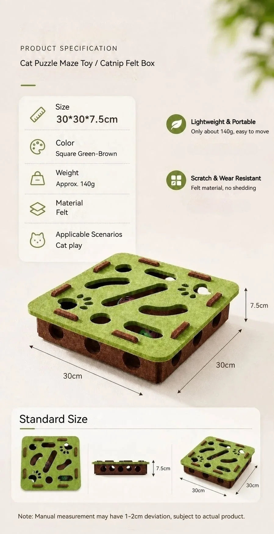 Interactive Cat Toy Felt Maze Box with Bell Ball Self Play Cat Teaser Box Stimulate Hunting Instinct Relieve Boredom Stress