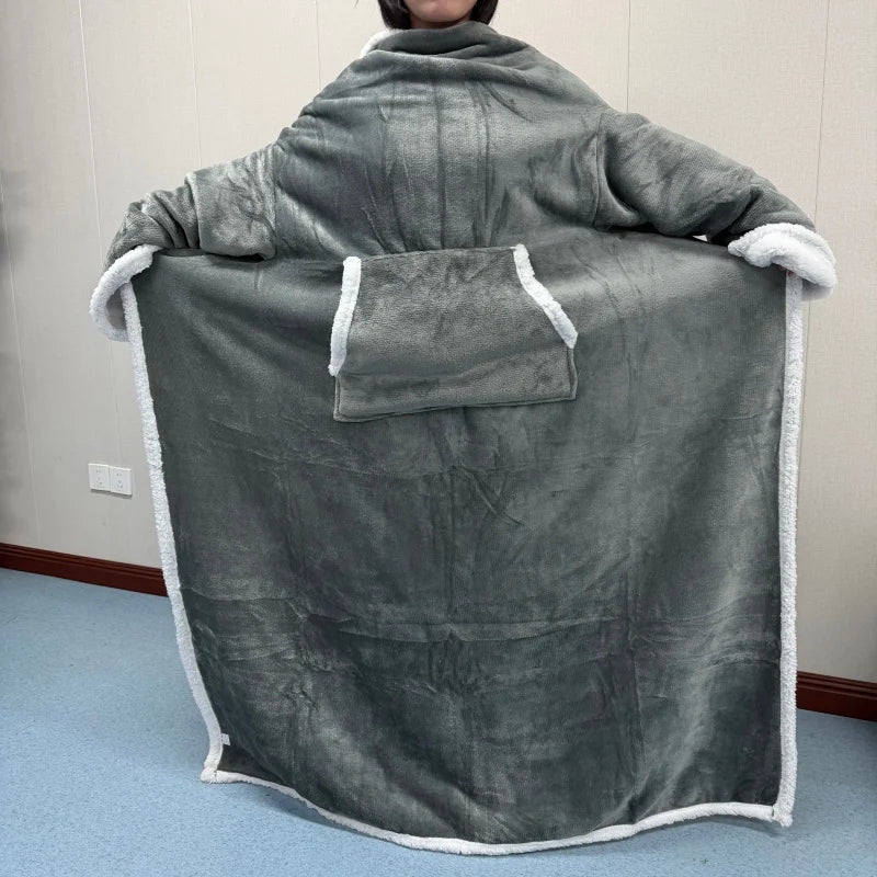 Grey Wearable Lazy TV Blanket With Sleeve,TV Sofa Blankets For Men Women,Thick Fleece Blanket Winter Adult Cozy Soft Nap Blanket
