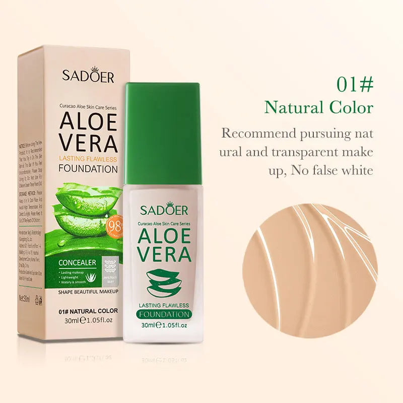 SADOER Aloe Vera Flawless Foundation for Long-lasting and Never Taking Off Makeup Without Getting Stuck Powder and Oil Control