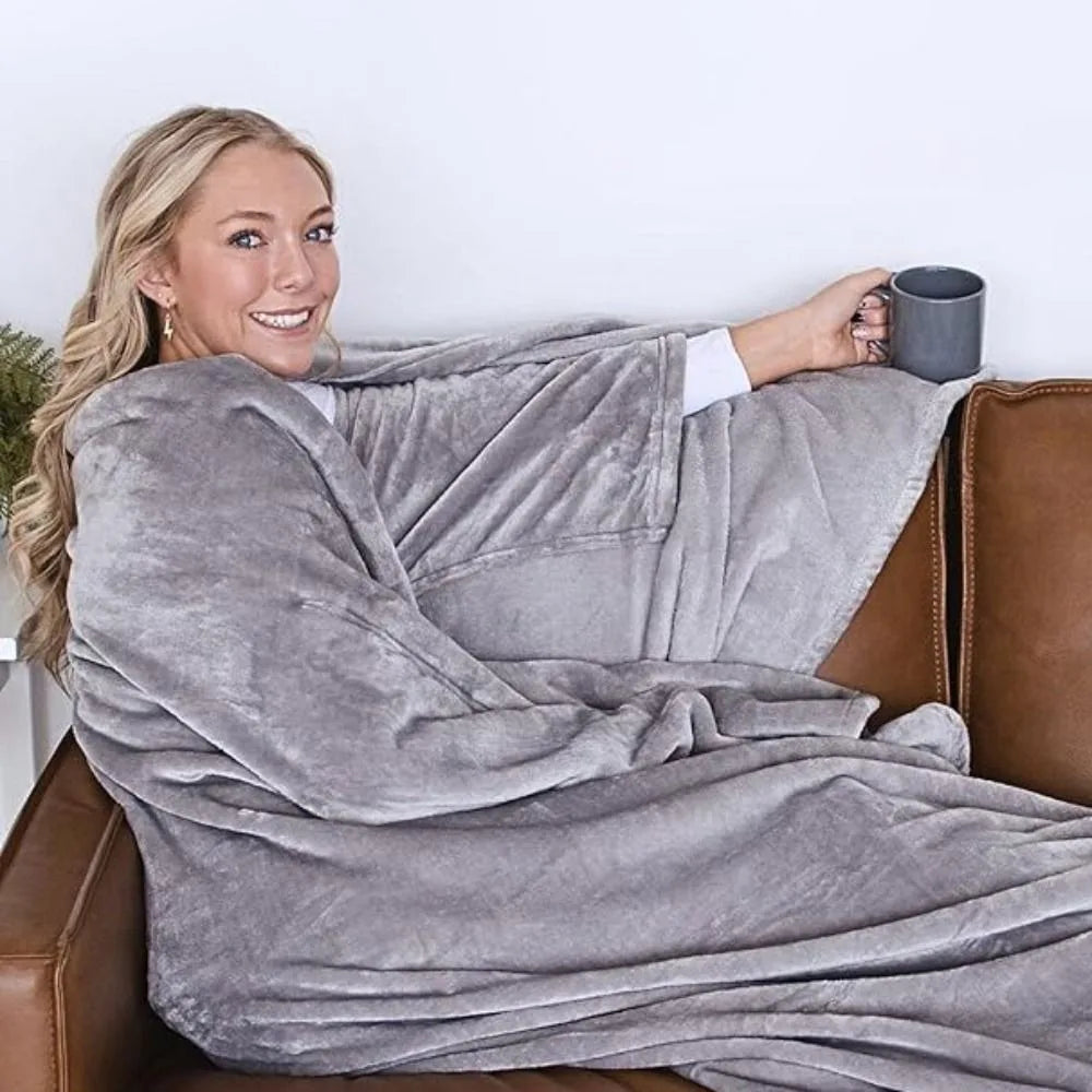 Cozy Flannel Winter Wearable Blanket Warm Sofa Throw Blanket Soft Thickened Leisure Blanket Winter