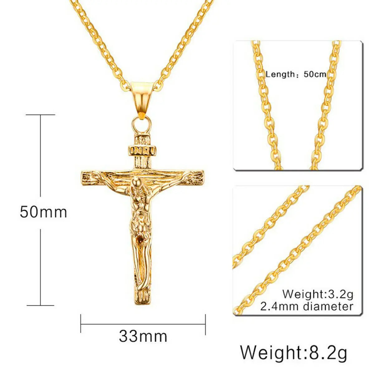 Fashion Crucifix Jesus Christ Men Jewelry Gold Brown Silver Color Metal Cross Pendant With Neck Chain Necklaces For Women