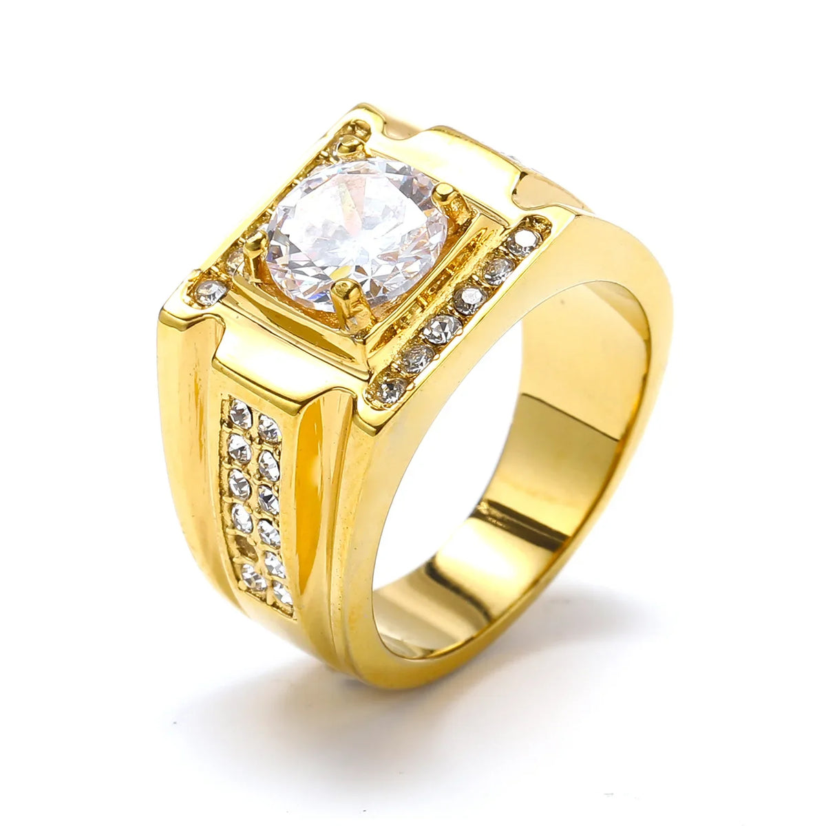 Keisha Lena AAAAA Zircon Men Ring Stainless Steel 18K Gold Plated Engagement Rings For Man Jewelry Waterproof Allergy-Resistant