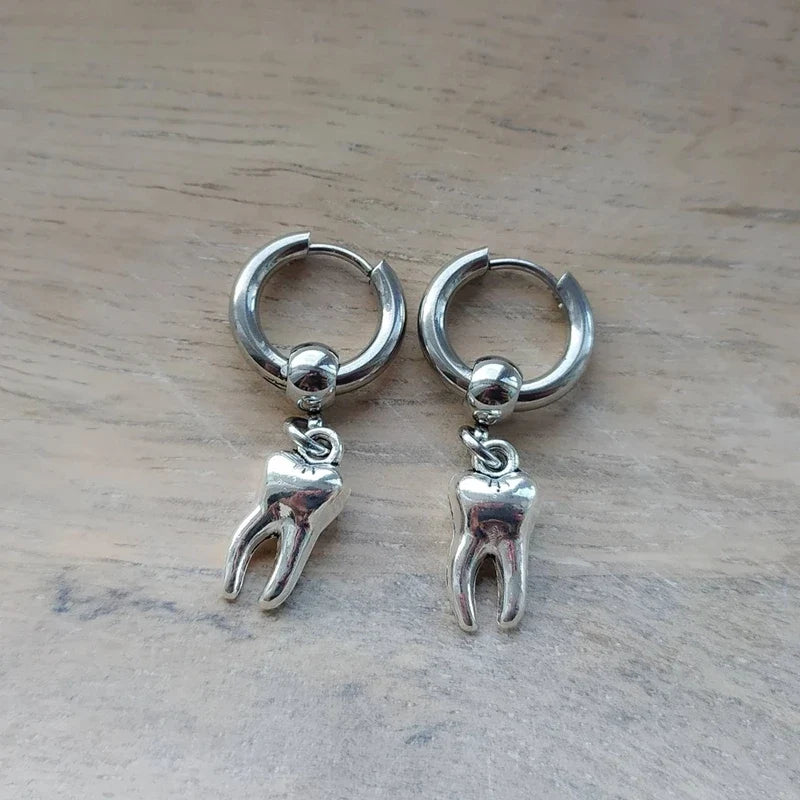Teeth Earrings, Human Teeth, Huggie Hoops, Mens Earring, Womens Jewelry, Goth Jewelry, Emo, Alternative, Punk Earrings