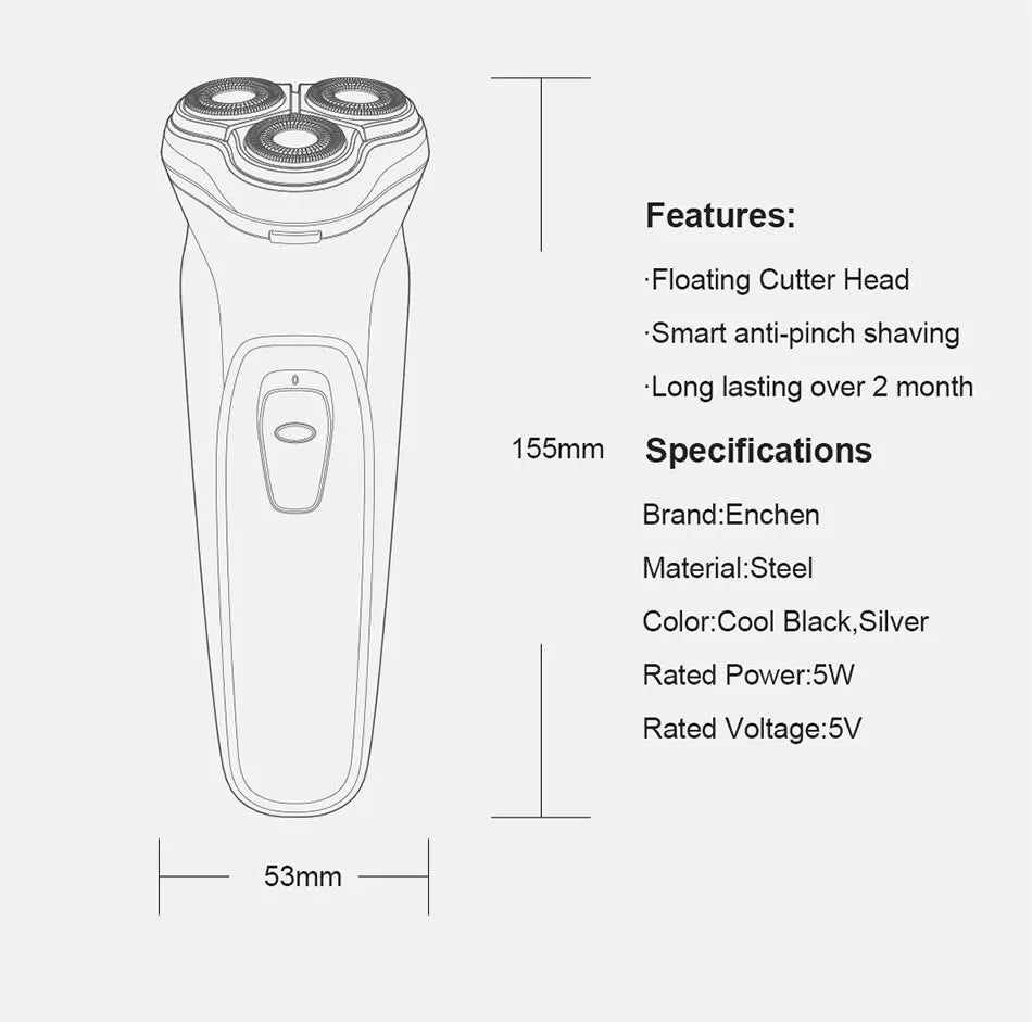 Blackstone USB Rechargeable Rotary Shaver for Men 3D Floating Blade Washable Beard Shaving Machine Electrical Facial Hair Trimme