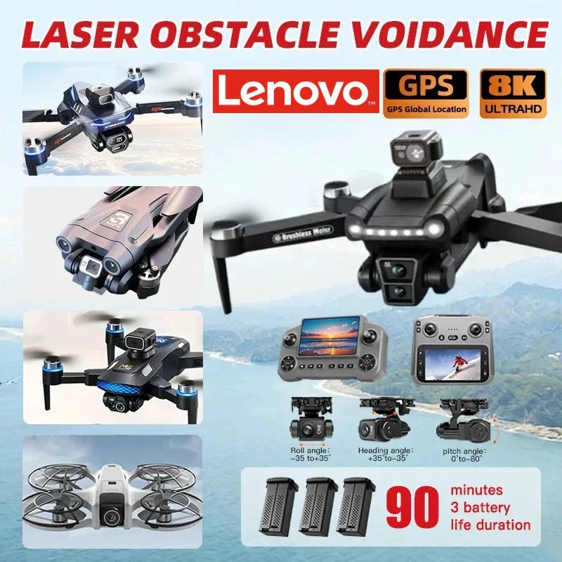 Lenovo Drone With screen RC 8K Professional HD Aerial Photography GPS Laser obstacle avoidance Three-axis gimbal Aircraft