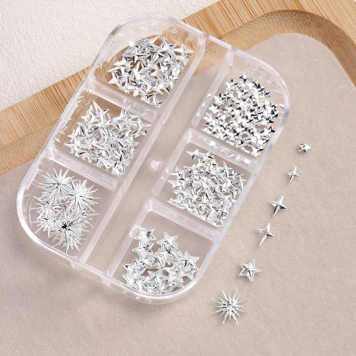 6/12Grids Gold Star Moon Metallic Rivet 3D Nail Charms Alloy Sun Moon Starlight Rhinestones Nail Studs For Nail Art Decoration