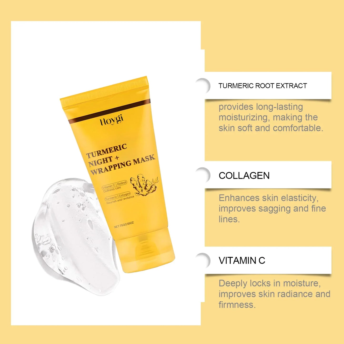 HOYGI Turmeric Collagen Mask Cleansing Pore Improves Spots Gentle Exfoliation Brightening Dullness Smoothing Peel-off Mask 75g