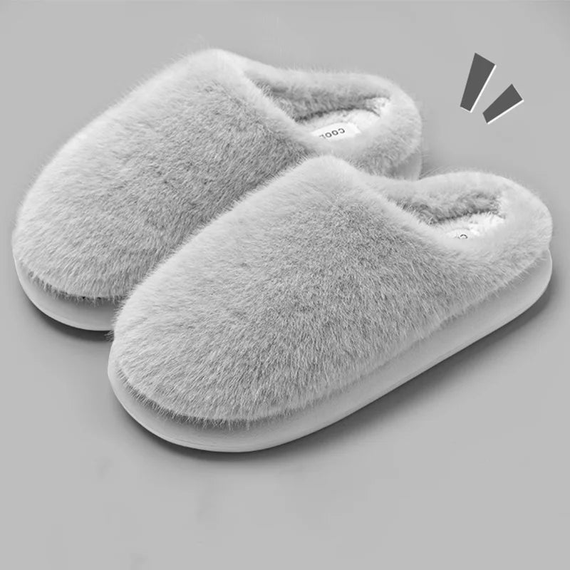 Plush Faux Fur Slippers with Slip-Resistant Soles for Winter