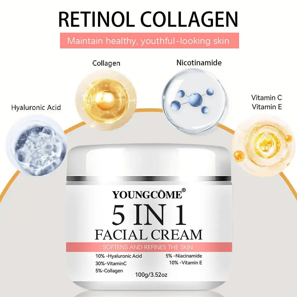5 In 1 Fade fine lines Firming Face Serum Moisturizing brightning Vitamin C Hyaluronic Acid Facial Serum Shrink Pores Skin Care