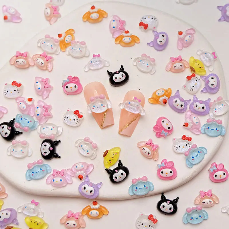 120PCS Box Mixed Hello Kitty 3D Nail Charms Cute Cartoon Resin Ornaments Kawaii DIY Nail Art Manicure Decor Accessories