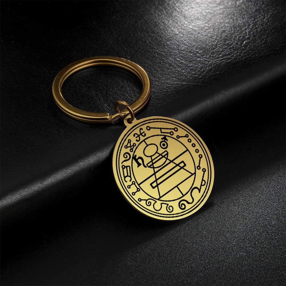 Dawapara Protection Secret Seal of Solomon Pendant Keychain Witchcraft Hexagram Wealth Fortune Amulet Stainless Steel Jewelry