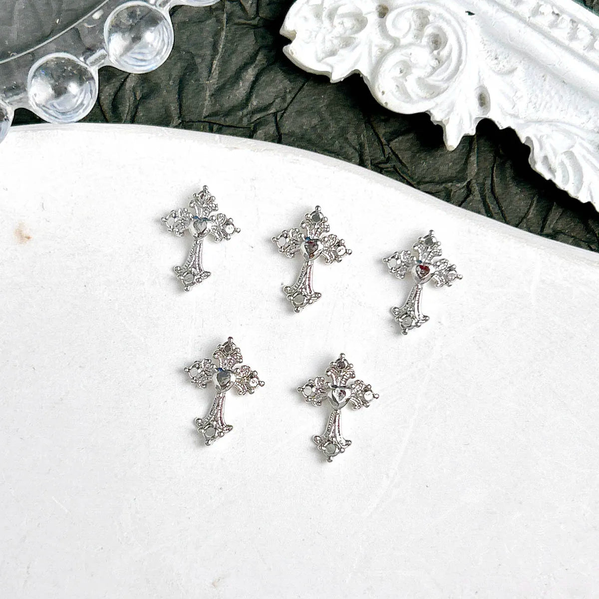20PCS 3D Light Luxury Classic Cross Nail Charms Creative Exquisite Retro Alloy Cross Nail Art Decorations for DIY Cool Manicure