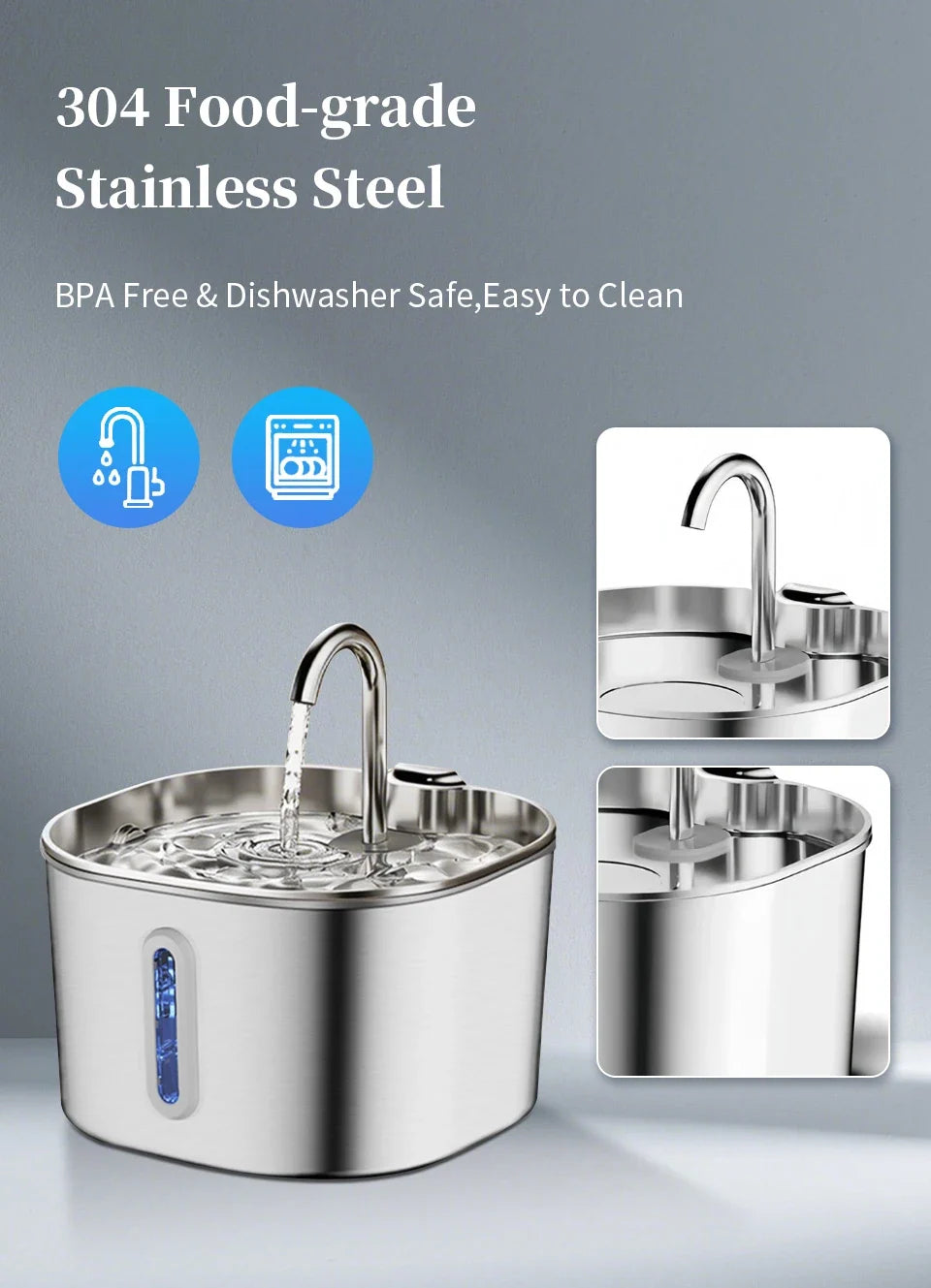 Large Capacity Cat Water Fountain Stainless Steel Automatic Pet Drinking Fountain for Indoor Cats Dogs Quiet Cat Water Dispener