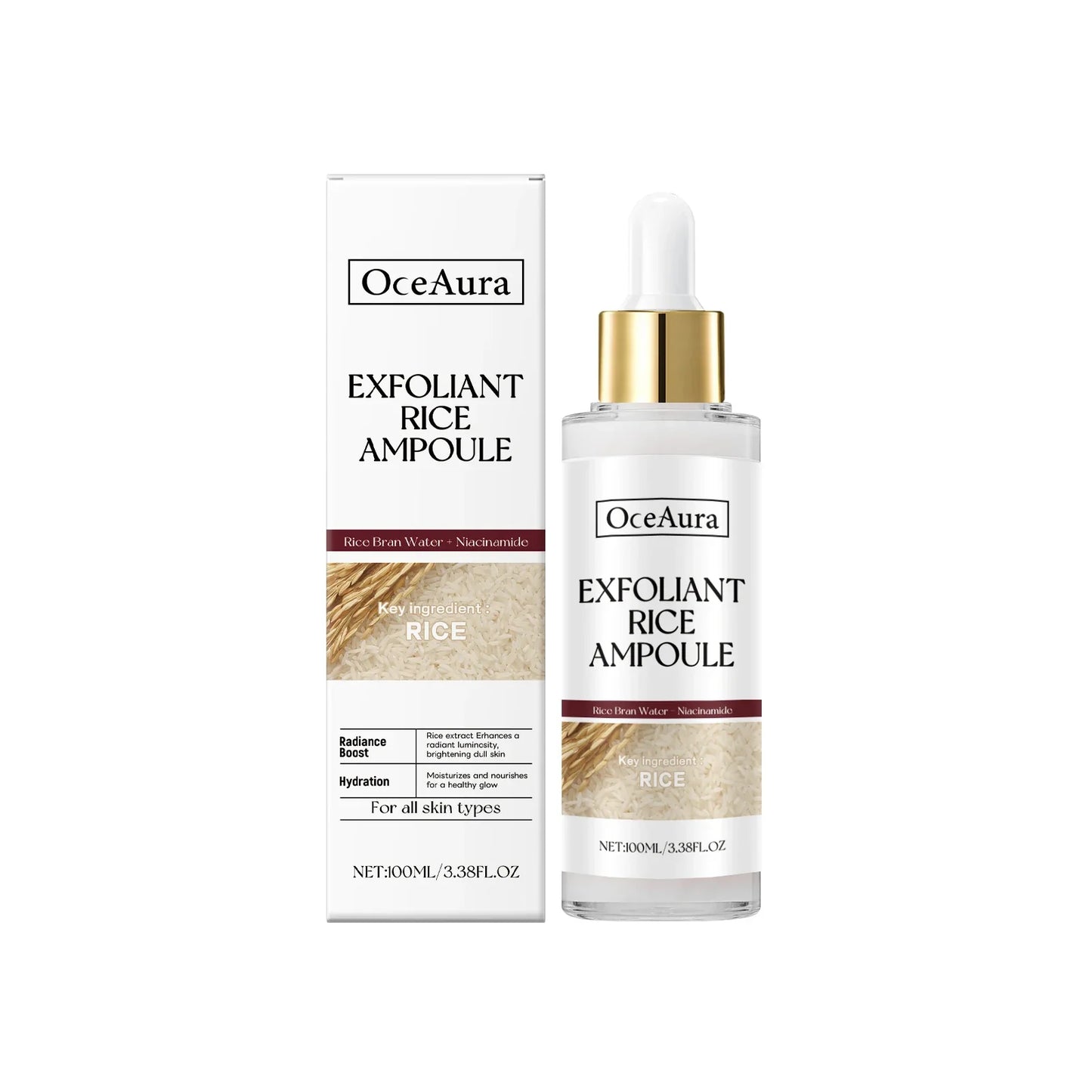 Rice Serum for Face Hydrating Brighten Skin Repair Smooth Facial Essence Gentle Exfoliation Remove Blackheads Collagen Ampoules
