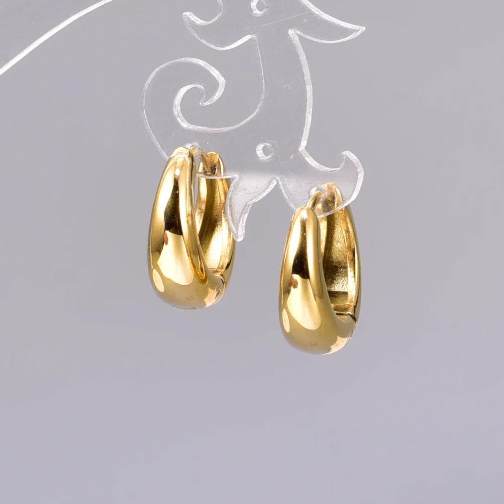 E137 European and American minimalist smooth geometric oval retro cool style earrings plated with 18K gold