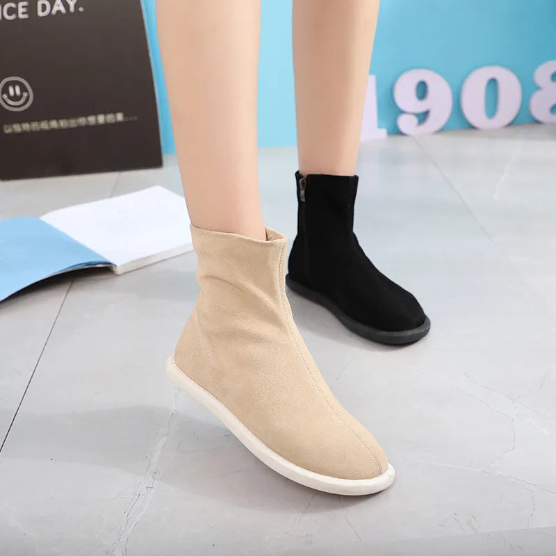 Autumn Women Shoes Fashion Casual Suede Ankle Boots Female Brown Chelsea Fashion student boots