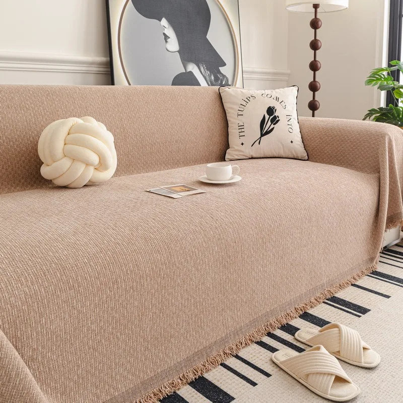 Solid Color Sofa Throw Blanket Non-slip Sofa Slipcovers Pets Kids Dust-proof Couch Armchair Covers Camping Picnic Blankets Home
