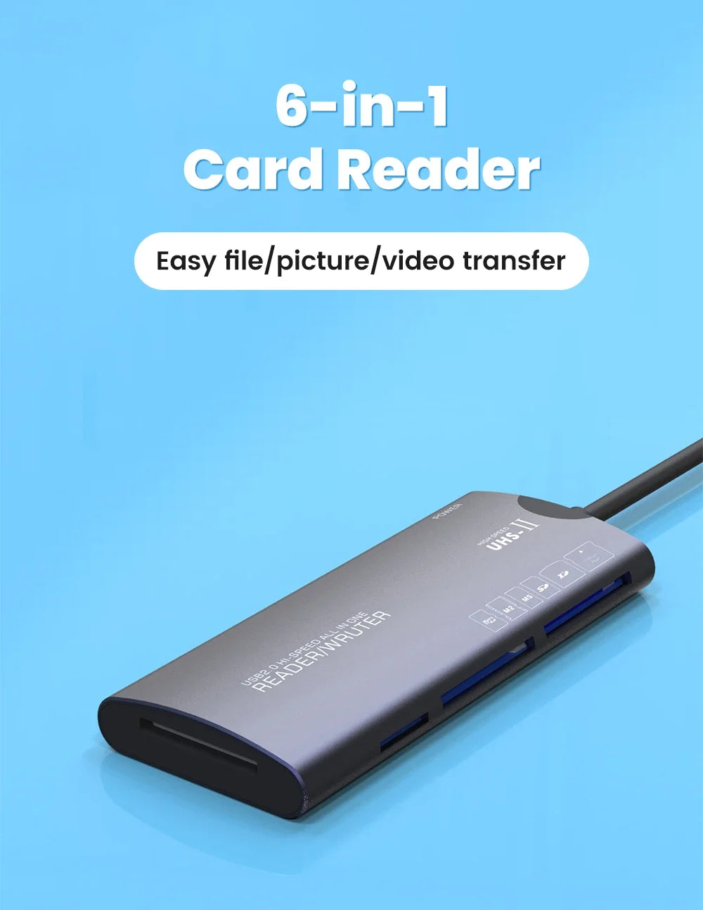Elough 6 in 1 Card Reader SD TF XD CF M2 Memory Card Readers USB Adapter Type C High Speed Data Transfer Cardreader For Laptop