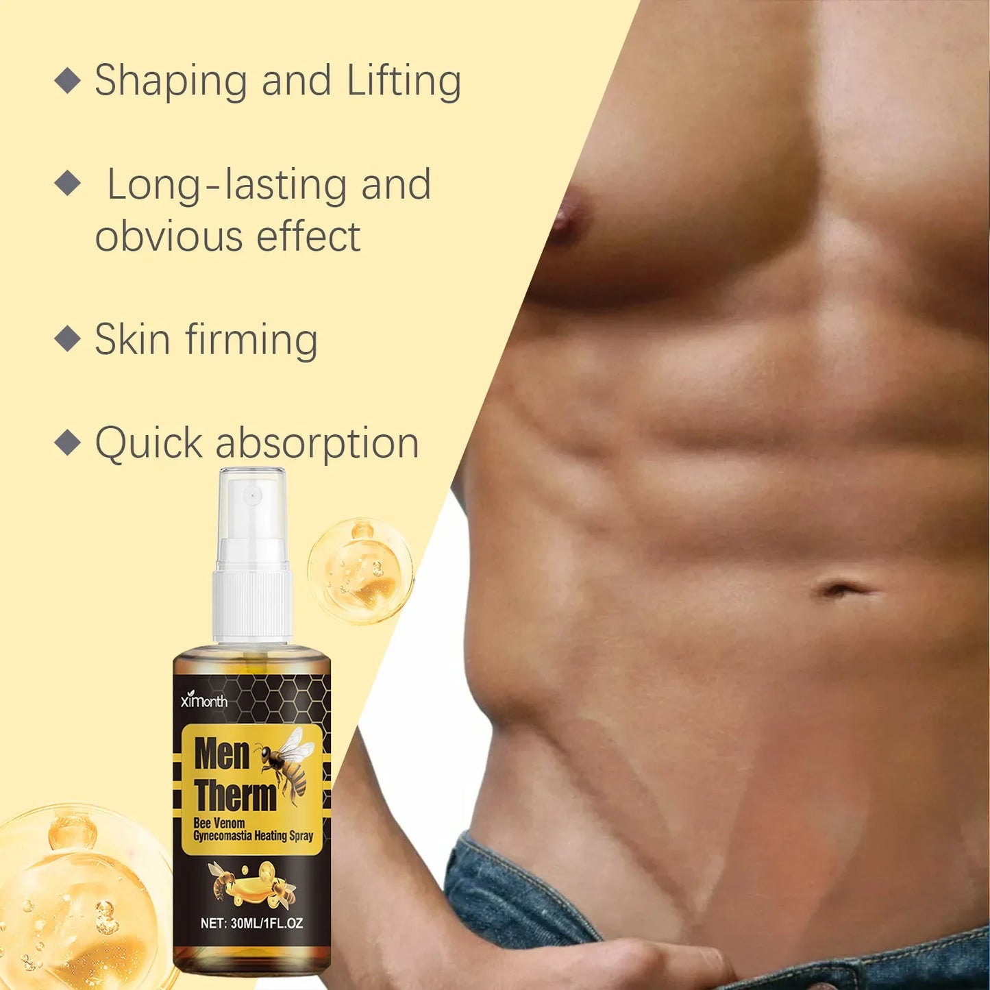 15ml Men's Bee Male Breast Warming Oil Chest Firming Massage Serum Chest Firming Oil Skin Care