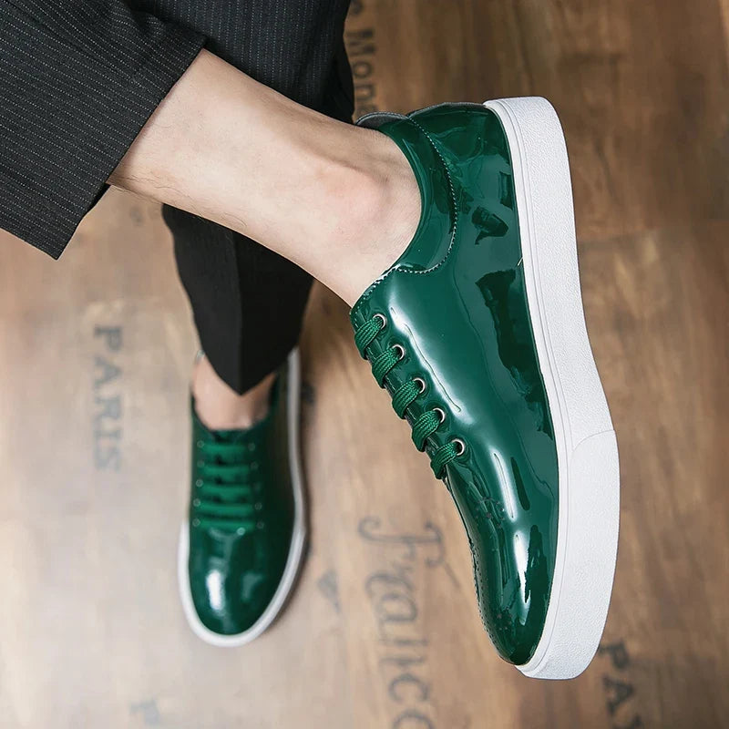 Spring Autumn Leather Shoes High Quality Patent Leather Casual Shoes Lace Up Sneakers Green Fashion Sole Designer Leather Shoes