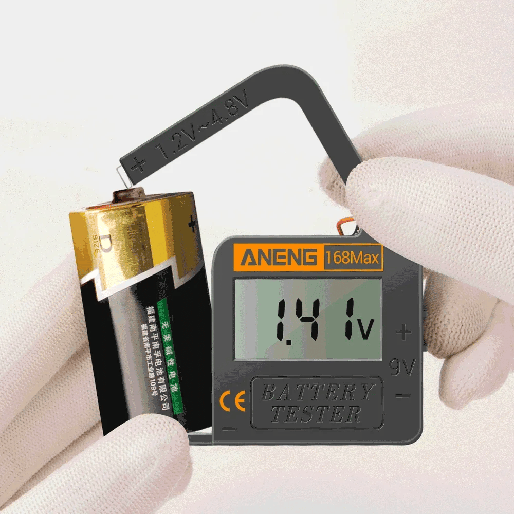 ANENG 168MAX Self Powered Digital LCD Battery Checker AA AAA C D 9V Button Cell 18650 Lithium Cell Voltage Capacity Test Tool