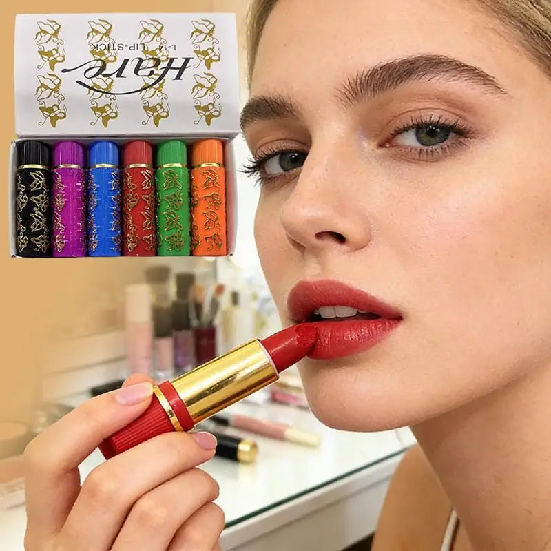 6PCS/Box Lipstick Dark Green Magic Lipgloss Lipstick Long Lasting Waterproof Butterfly Lip Tint Cosmetics Makeup Maquiagem