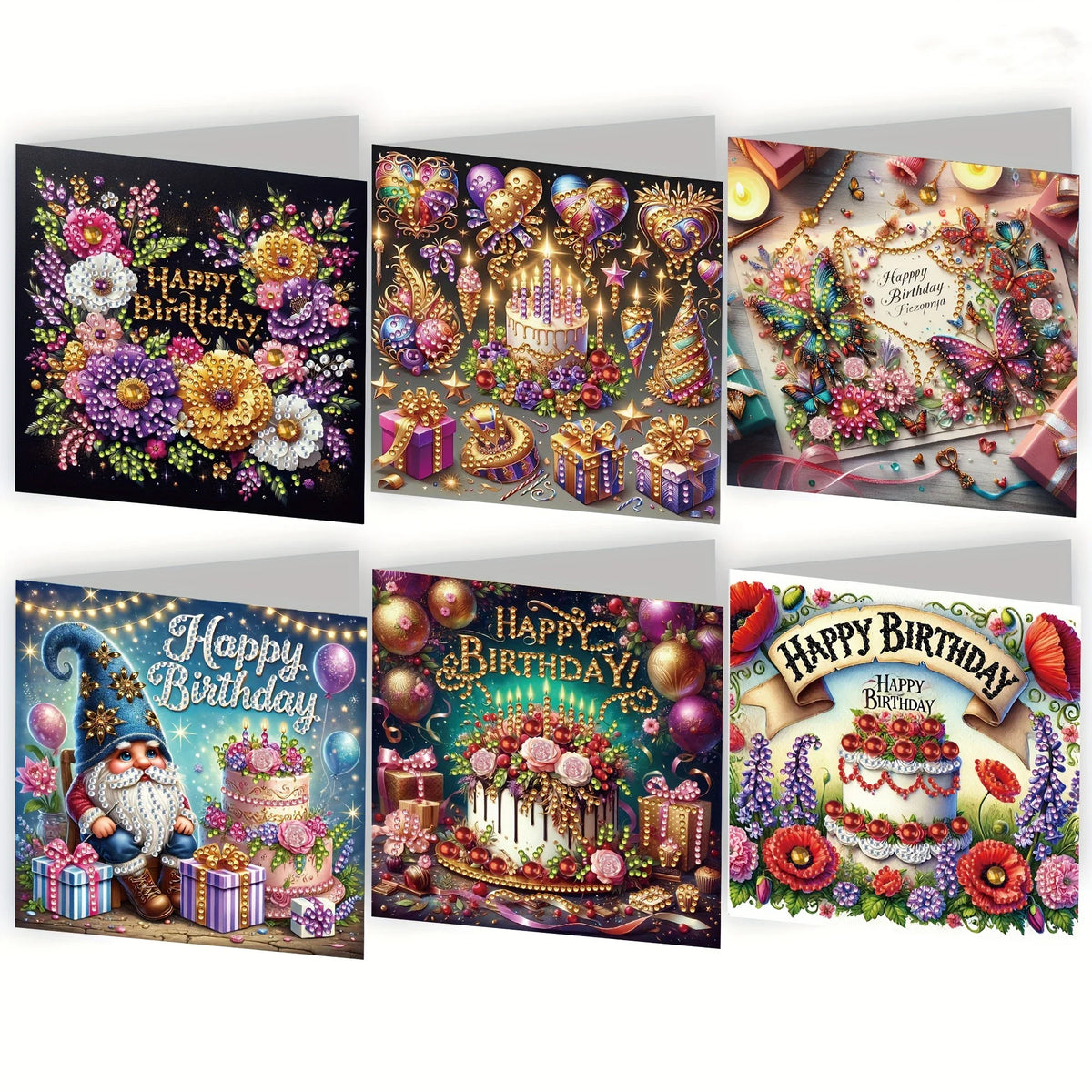 6-Piece/Set DIY Diamond Painting Kit Birthday Card Kit, Unique Flower Pattern Design, Rhinestone Diamond Painting Art Mosaic Pos